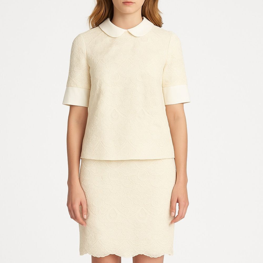Tory Burch Aurelia Lace Top & Debra Skirt Set Cream Ivory Size 0 Matching Outfit